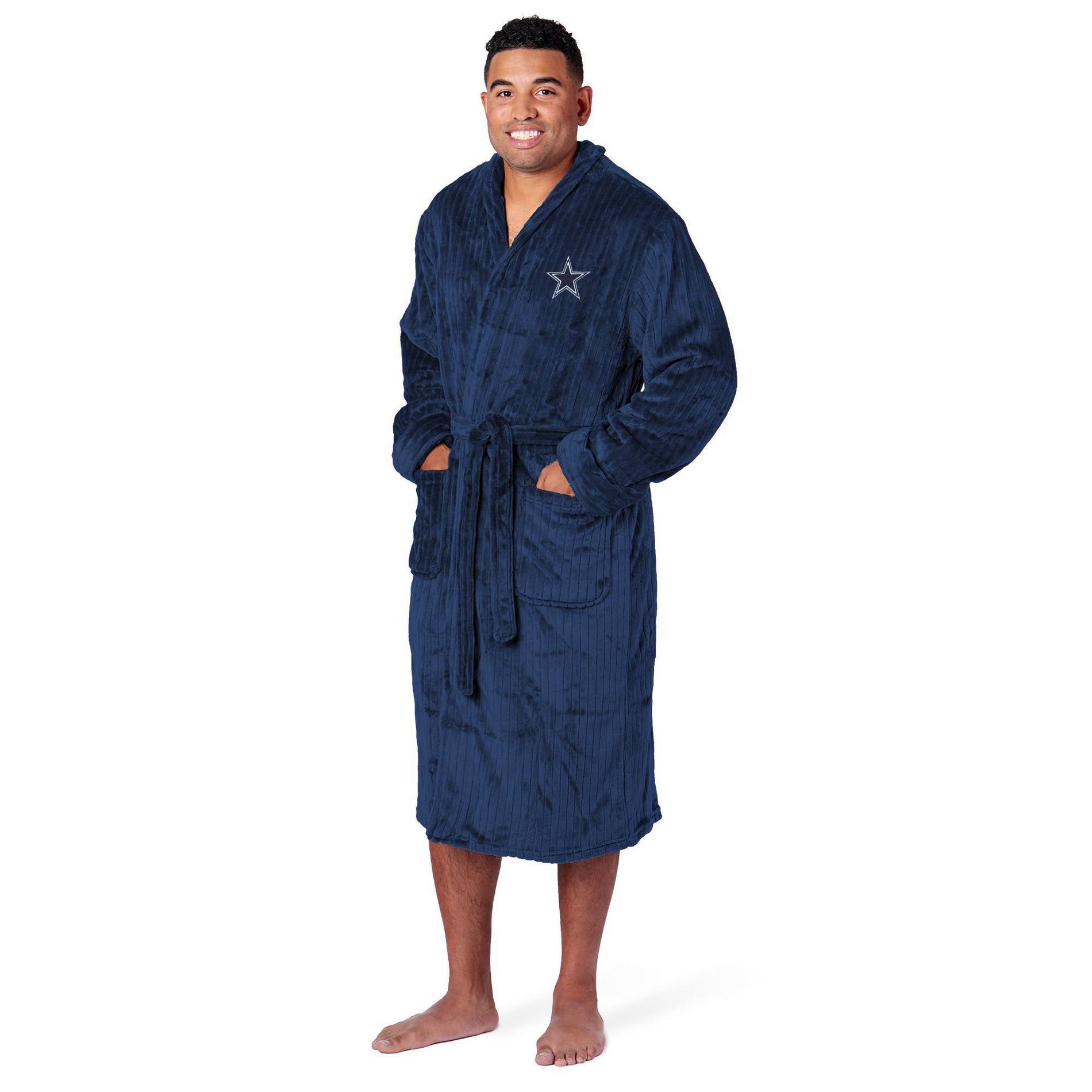 NFL Dallas Cowboys Ribbed Silk Touch Robe: Polyester, Front Tie, Long Sleeve
