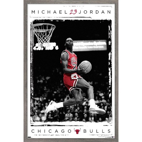 Trends International Michael Jordan - Dunk Framed Wall Poster Prints  Barnwood Framed Version 14.725 X 22.375 : Target