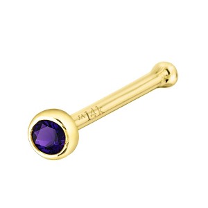 Jewelry Avalanche 22G 14K Gold Bezel-set Amethyst Ball-end Nose Stud - 1 of 3
