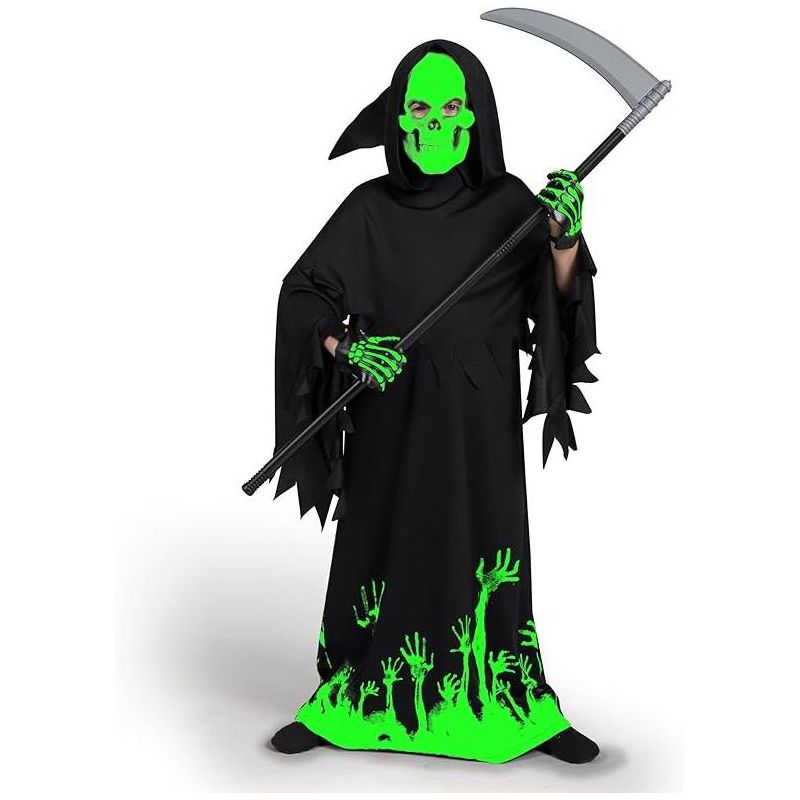 Syncfun Kids Grim Reaper Glow in the Dark Deluxe Phantom Costume, Halloween Grim Reaper Costume for Party - M, 4 of 8