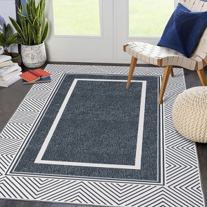 Modern Washable Bordered Area Rug, Ultra-Thin Non-Slip, Non-Shedding Foldable Mat, Chic Aesthetic Carpet for Living Room, Bedroom, Office - 1 of 4