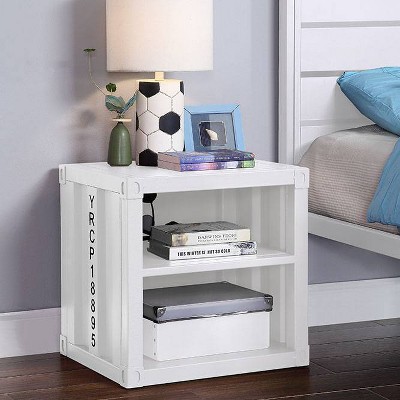 Contemporary White Metal Nightstand with USB and Recessed Panels