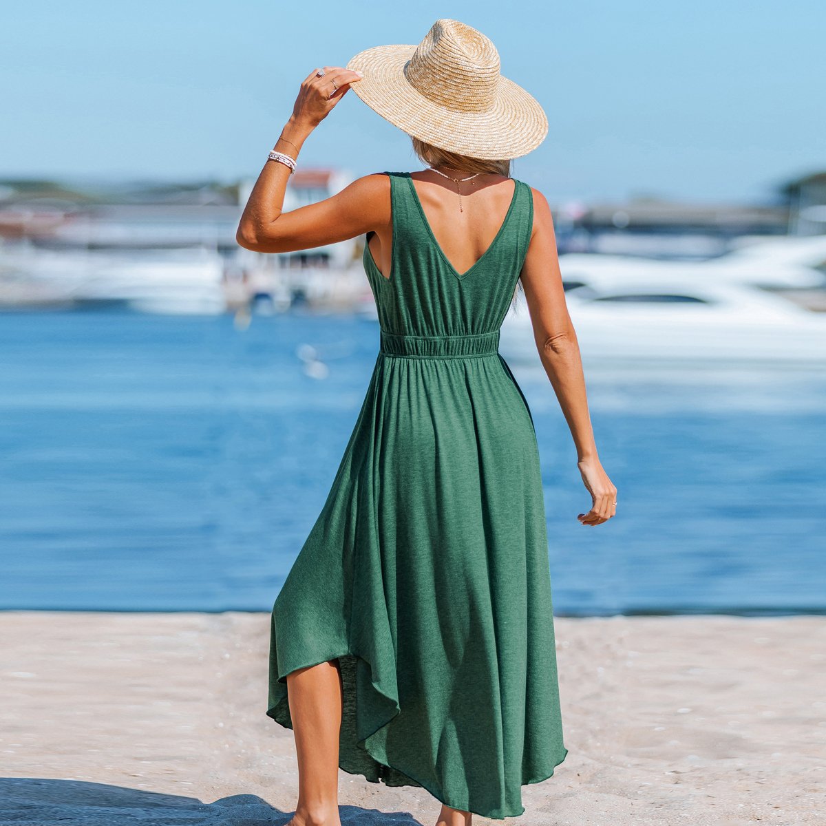 Женские платья Cupshe Women's Elegant Sleeveless Ruched Waist Beach Maxi Dress-S-Green — фото 3