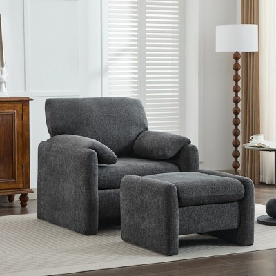 HYLEORY Chenille 36.41'' Accent Chair with Ottoman,Comfy Oversized Seat Lounge Chair Upholstered Armchair for Living Room Bedroom Office Apartment