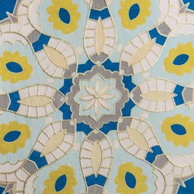 20" Square Embroidered Cotton Medallion Throw Pillow