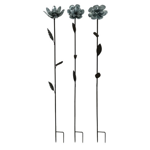 Transpac 49" Metal Flower Blossom Outdoor Garden Yard Stakes Set of 3 - image 1 of 1