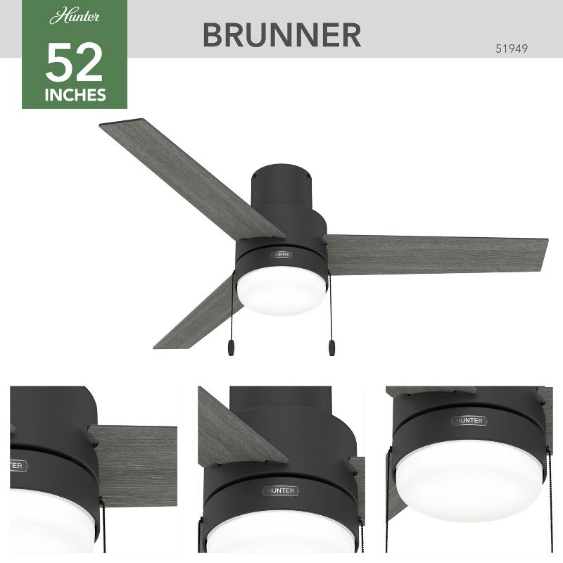 52" Brunner Low Profile Ceiling Fan with Light Kit and Pull Chain (Includes LED Light Bulb) - Hunter Fan, 2 of 13