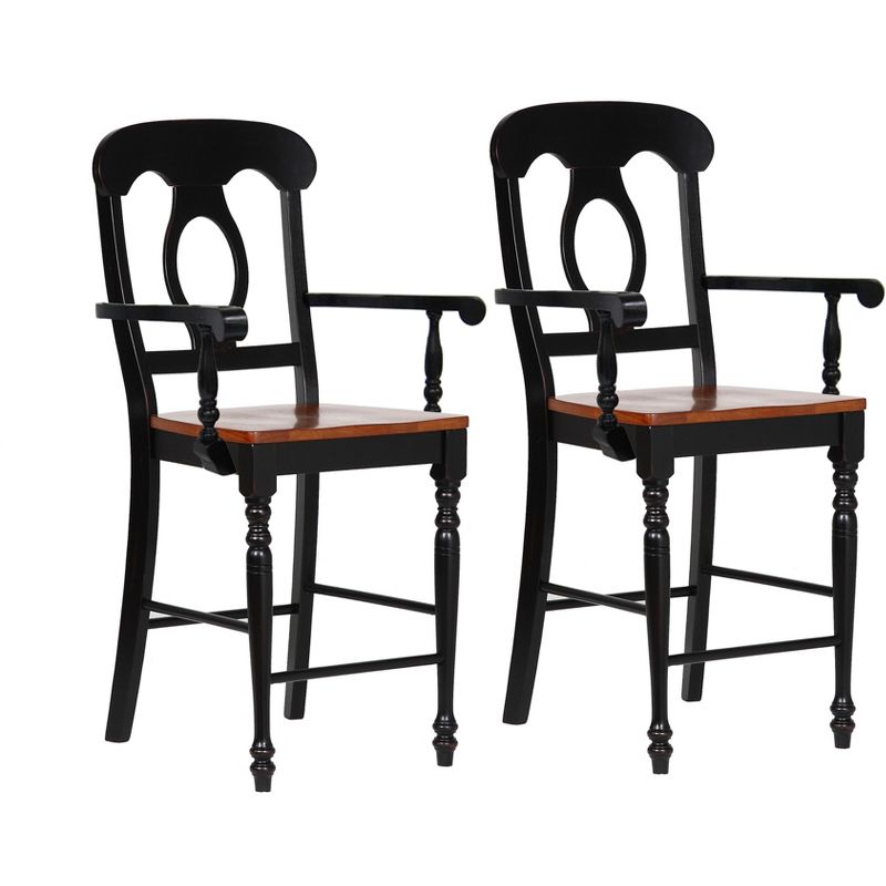 Besthom Black Cherry Bravo Selections 42.5 in. Antique Black with Cherry Rub High Back Wood Frame 24 in. Bar Stool (Set of 2), 1 of 5