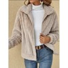Womens Plush Fleece Zip Up Jacket Notched Lapel Cardigan Coat - 2 of 4