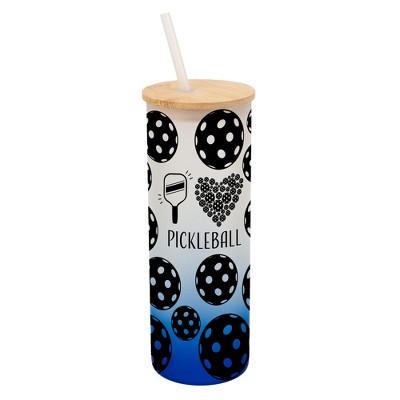 Elanze Designs I Love Pickleball Heart Paddle Ball Sport Wrap-Around Design 25 Ounce Frosted Gradient Glass On-The-Go Coffee Travel Skinny Tumbler Mug
