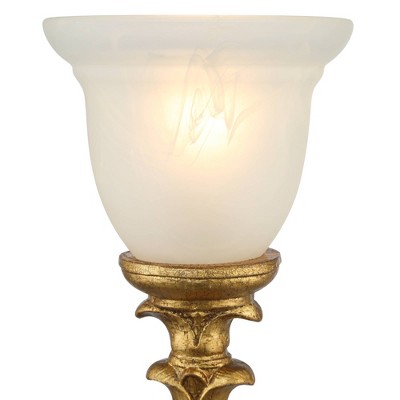 French Gold Alabaster Glass Traditional Torchiere Lamp