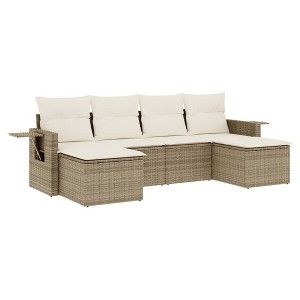vidaXL 6 Piece Patio Sofa Set with Cushions - Beige and Cream - 1 of 4