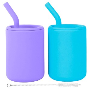 WeeSprout Silicone Baby Cups With Straws and Lids, 4 & 8 oz Options, Set of 2, Food Grade Toddler Training Container, Built In Straw Stoppers - 1 of 4