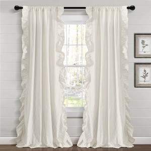 Farmhouse Reyna Ruffle Window Curtain Panels Neutral 54x84 Set - 1 of 4