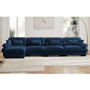 5 Pieces Sofa With Ottoman, 4 Seater Sectional Sofas Large With Waist Pillow And Throw Pillows, Large L Shape Sofa For Living Room-Cuddlewood - 1 of 4