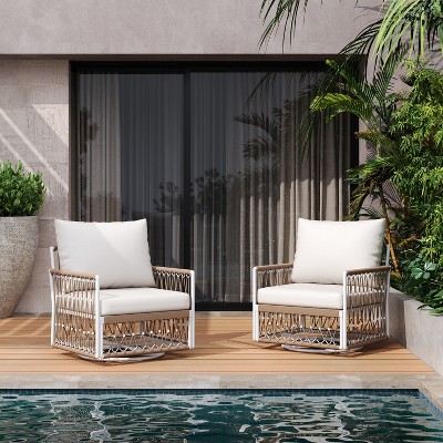 FIONECA 360¡ã Swivel Bohemian Outdoor Lounge Chair with Handwoven Rope & Powder-Coated Steel Frame, Waterproof Cushions ¨C Patio, Garden, Poolside
