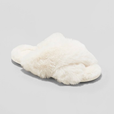 Image of Women's Paris Crossband Faux Fur Slippers - Stars Above™ Cream L