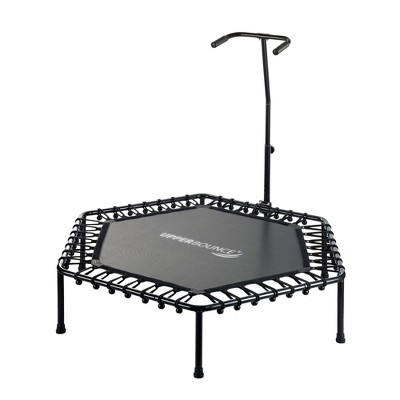 Kids' 50 Inch Black Hexagonal Fitness Trampoline with Handrail