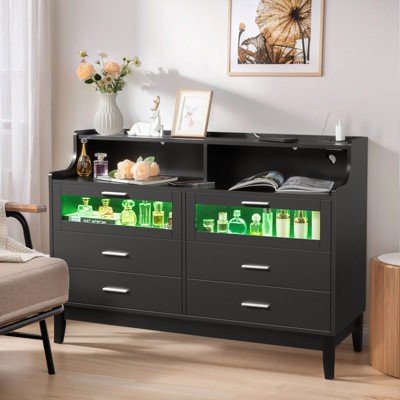 KTMBDW 6 Drawers Dresser for Bedroom, Modern Closet Dresser & Chests of Drawers, Wood Storage Dresser for Bedroom, Living Room, Entryway, Hallway