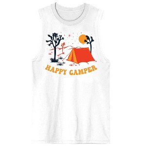 Adventure Society Happy Camper Crew Neck Sleeveless Men's White Tank Top - 1 of 3
