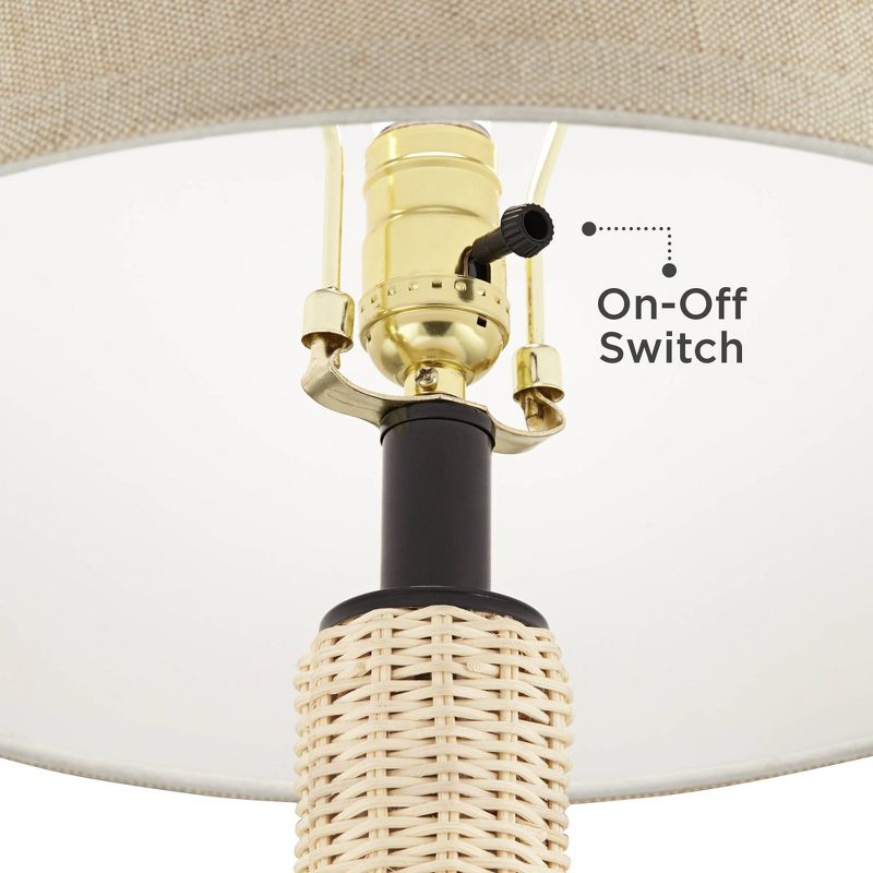 360 Lighting Modern Coastal Table Lamp 27" Tall Light Rattan Oatmeal Drum Shade for Living Room Bedroom House Bedside Nightstand, 5 of 9