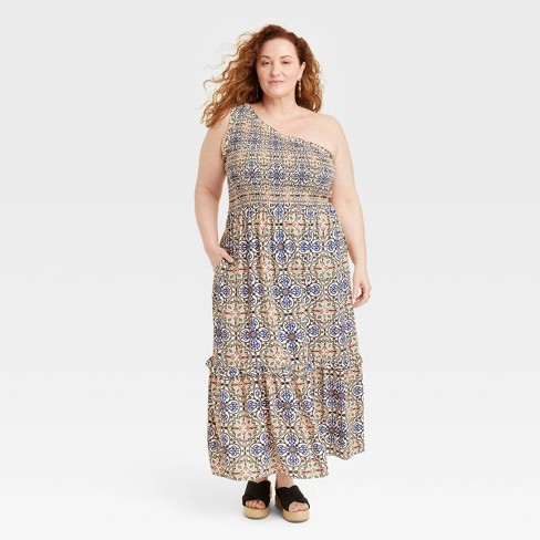 Women's Sleeveless One Shoulder A-line Maxi Dress - Knox Rose™ Tan  Geometric 4x : Target