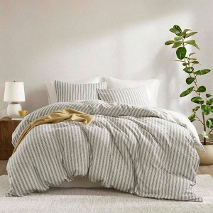 Cooling Duvet Cover Set, Linen Cotton Rayon Blend, King Size Set of 3 with Shams, Lightweight Breathable, Grey - 1 of 4