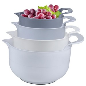 Itopfox 4-Piece Nesting Mixing Bowl Set with Pour Spouts & Handles, Non-Slip Bottom, Measurement Markings, Dishwasher Safe, Light Gray - 1 of 4