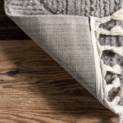 Light Grey Geometric Synthetic Tasseled Area Rug Runner