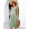 Womens Maternity Dress Summer Sleeveless Smocked Square Neck Ruffle Casual Boho Midi Dress Baby Shower Photoshoot - 2 of 4