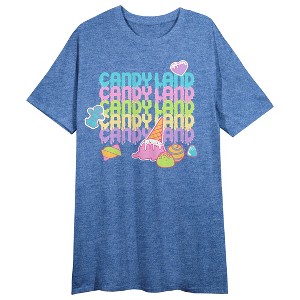 Candyland Classic Boardgame Women’s Blue Heather Short Sleeve Sleep Shirt - 1 of 2