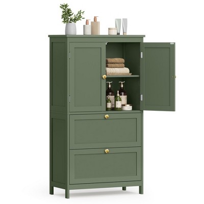 Forest Green MDF Freestanding Storage Cabinet with 2 Drawers and 2 Doors