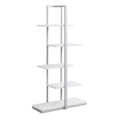 Monarch Specialties Bookshelf Bookcase Etagere 5 Tier 60InchH Office Bedroom Metal Laminate White Grey Contemporary Modern