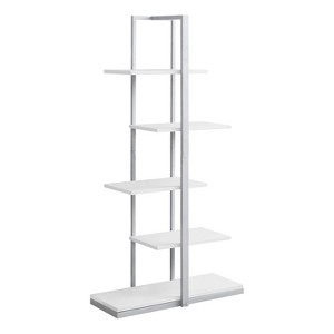 Monarch Specialties Bookshelf Bookcase Etagere 5 Tier 60InchH Office Bedroom Metal Laminate White Grey Contemporary Modern - 1 of 4