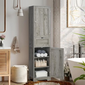 USIKEY Tall Bathroom Storage Cabinet, Bathroom Cabinet with 2 Doors & 1 Drawer, Storage Cabinet with Adjustable Shelves, for Bathroom, Living Room - 1 of 4
