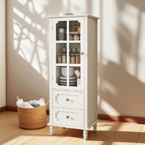Mshliw Minimalist Buffet Cabinet with Glass Doors and Double Drawer, Kitchen Pantry, Modern Wooden Storage Sideboard for Dining Room, Living Room - 1 of 4