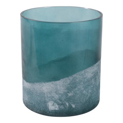 Glass Candle Holder - Handcrafted Pillar & Taper Candle Holder - Casual Home Decor Accent for Living Room, Bedroom & Office - 7" Blue