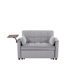 TiramisuBest Grey Velvet Loveseat Sleeper Sofa Bed with Side Table, Modular Sectional Sofa with Storage, Sideboard Buffet Style Design for L - 1 of 4