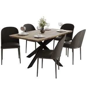 LeisureMod Ravenna 6-Piece Dining Set - 63" Rectangular MDF Wood Dining Table, 5 Leather Dining Chairs - 1 of 4