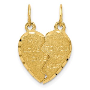 Black Bow Jewelry 14k Yellow Gold My Love Heart Set of 2 Charm or Pendants, 16mm - 1 of 4
