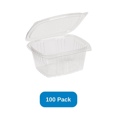 Inno-Pak 16 oz Rectangular Container Clear RPET Hinged Lid - Pack of 100