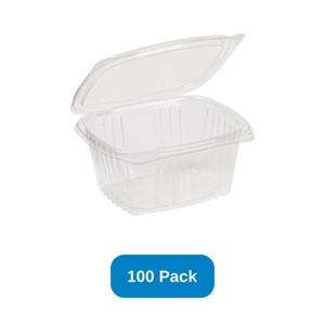 Inno-Pak 16 oz Rectangular Container Clear RPET Hinged Lid - Pack of 100 - 1 of 3