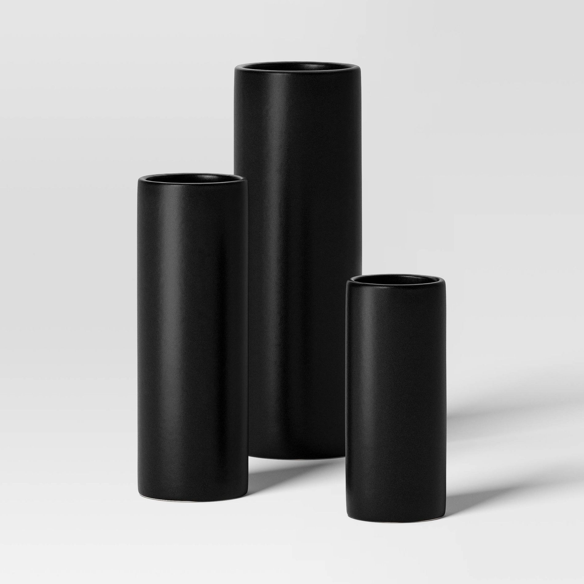 3pc Vase Set Ceramic Cylinder Black - Room Essentials™
