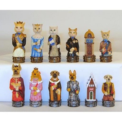 3.25" Cats & Dogs Resin Chessmen Board Game