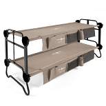 Disc-O-Bed Large Camo-O-Bunk 2 Person Bench Bunked Double Bunk Bed Cots with 2 Side Organizers and 2 Storage Carry Bags for Outdoor Camping Trips, Tan
