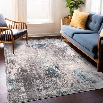 Dublin Blue and Gray Abstract 5' x 7' Synthetic Area Rug