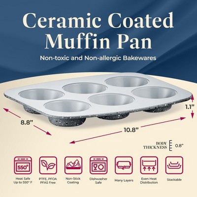 Marble Grey 6-Cup Round Cake/Muffin Pan with Non-Stick Coating