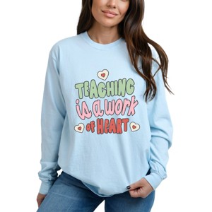 Simply Sage Market Teaching is a Work of Heart Words Garment Dyed Long Sleeve - 1 of 4