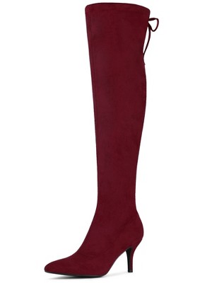 Allegra K Women's Stiletto Heels Back Bow Over the Knee Thigh High Boots