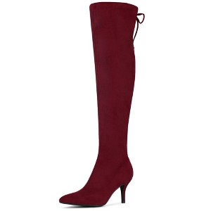 Allegra K Women's Stiletto Heels Back Bow Over the Knee Thigh High Boots - 1 of 4
